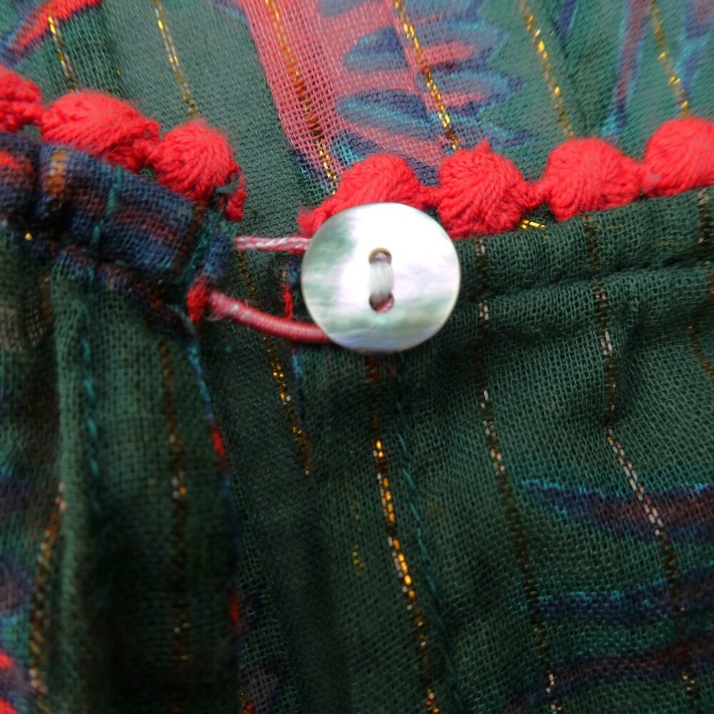 Rachel Zoe Metallic Kimono Blouse Flying Bird Print Boho Peasant Green Red Gold - Picture 4 of 9